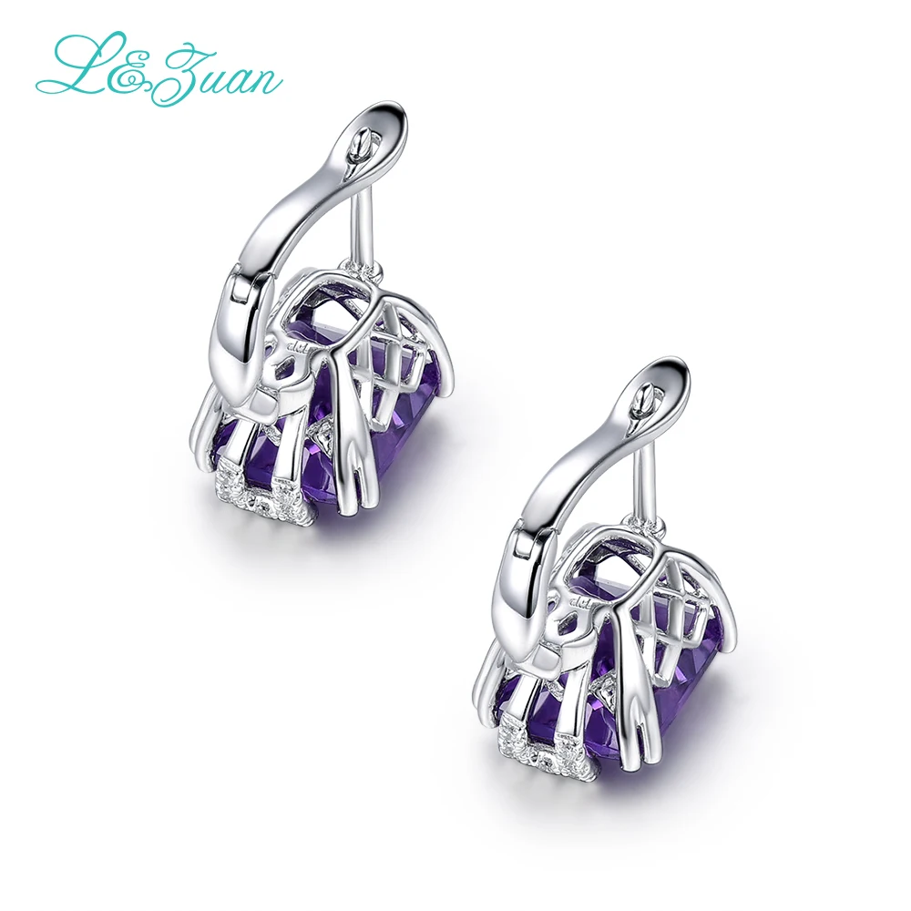 L& zuan, натуральный, 6.11ct, аметист, элегантные серьги-клипсы для женщин, 925 пробы, серебро, фиолетовый, драгоценный камень, серьги, серебро, хорошее ювелирное изделие