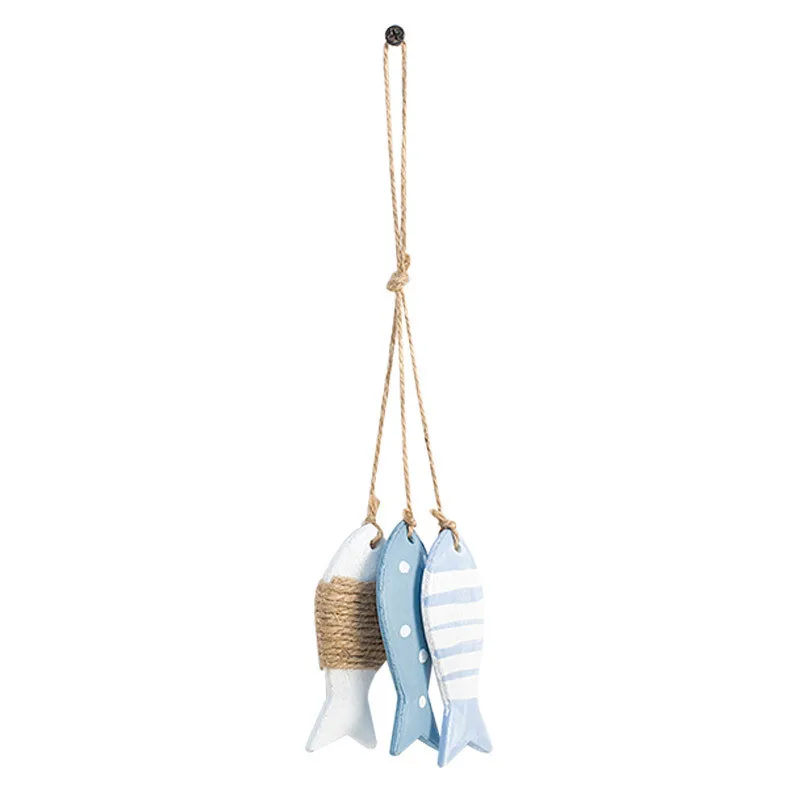 

New Small Fish Skewers Wooden Fishes Curtains Decorative Fishnet Background Marine Pendant Kindergarten Decoration Home