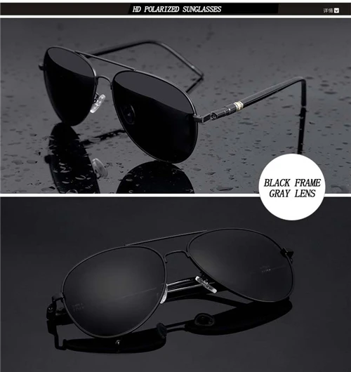 Black Frame Gray Мужские поляризованные солнцезащитные очки для вождения, винтажные очки пилота, ретро очки, металлические очки, спортивные солнцезащитные очки, мужские весенние шарнирные очки UV400 - Цвет линз: Black Frame Gray