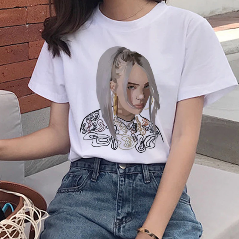Billie Eilish Harajuku Ullzang Футболка женская футболка с графикой Bad Guy Эстетическая забавная футболка с героями мультфильмов 90s хип-хоп футболки женские - Цвет: 5348