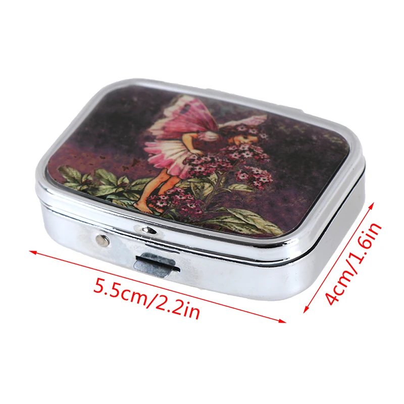 

2 Grids Medicine Case Portable Durable Metal Rectangle Medicine Organizer Holder Container Tablet Pill Box Case Random Pattern