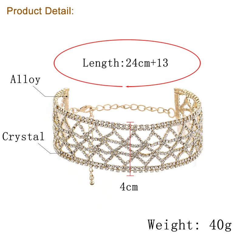 Junlead Luxury Rhinestone Crystal Vintage Choker Statement Necklace Collier Femme Collar Silver Neck Chocker Women Jewelry Gift | Украшения