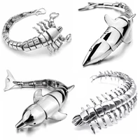 cool popular unique large heavy bracelet stainless steel bracelet cuff silver shark bracelet size length 10 mm width 240 mm