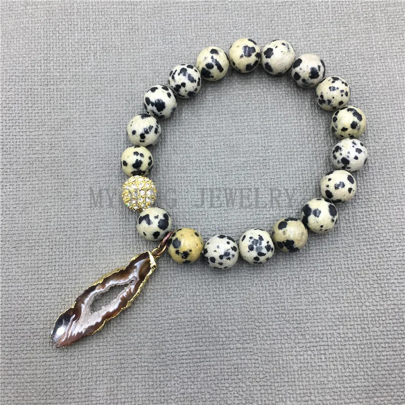 

MY0529 Semi-Precious Stone Alabaster Beads Bracelets With Agates Crystal Druzy Cluster Pendant pulseira feminina