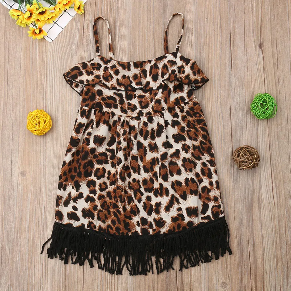 Toddler Kid Baby Girl Leopard Striped Printed Tassel Party Princess Dress Clothes roupa infantil menina ensemble bebe fille ete | Детская