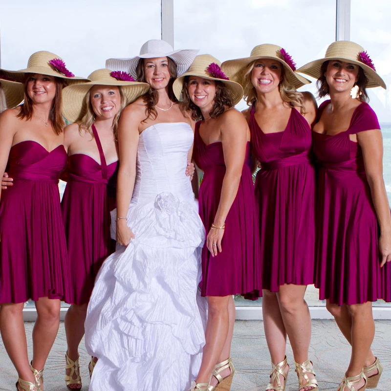 

Plum Bridesmaid Dress Multiway Long Dress Infinity Floor Length Elegant Prom Dress Wrap Maxi Dress With Cap Sleeves Style