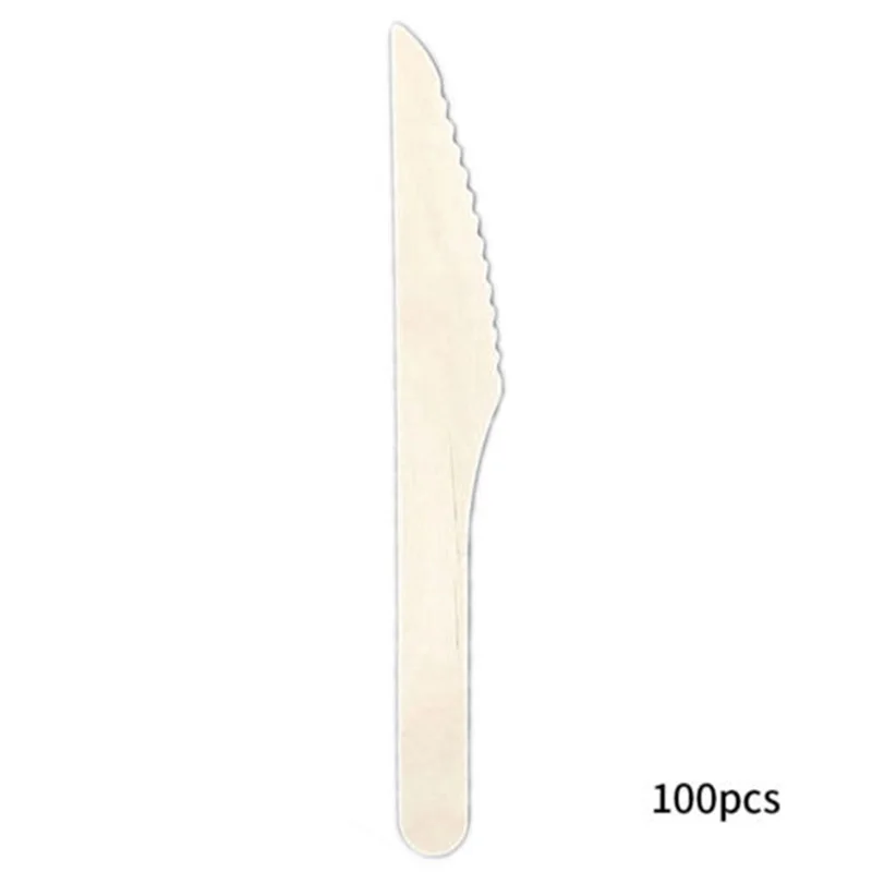 Одноразовые деревянные столовые приборы 100 шт вилки (100)/фрезы (100)/ложки (100)