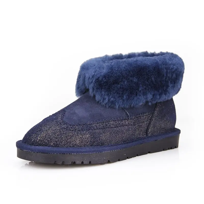 RUIYEE/женские зимние сапоги кожаные модная теплая обувь с манжетами толстые теплые