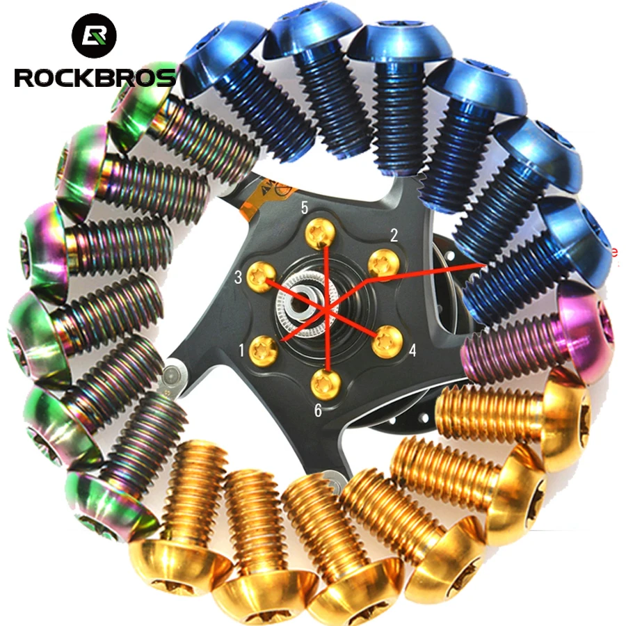 ROCKBROS велосипед из титанового сплава болты M5* 10 мм детали для велосипеда болты для тормозов винты для дисков для горного велосипеда 5 цветов 6 штук