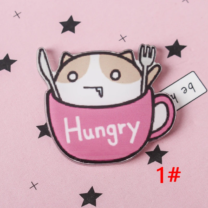 Комплект из 1 предмета В чашка в виде кошки мультфильма значков на булавке Kawaii