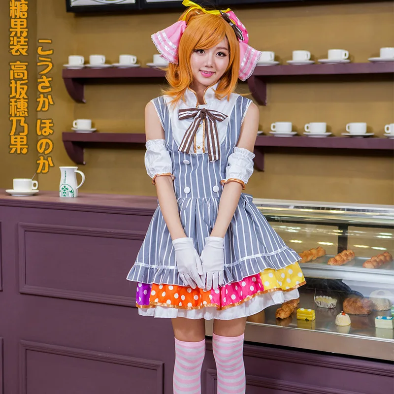 Новый аниме LoveLive! Honoka Kousaka конфеты платье горничной Minami Kotori Обувь в стиле Живая