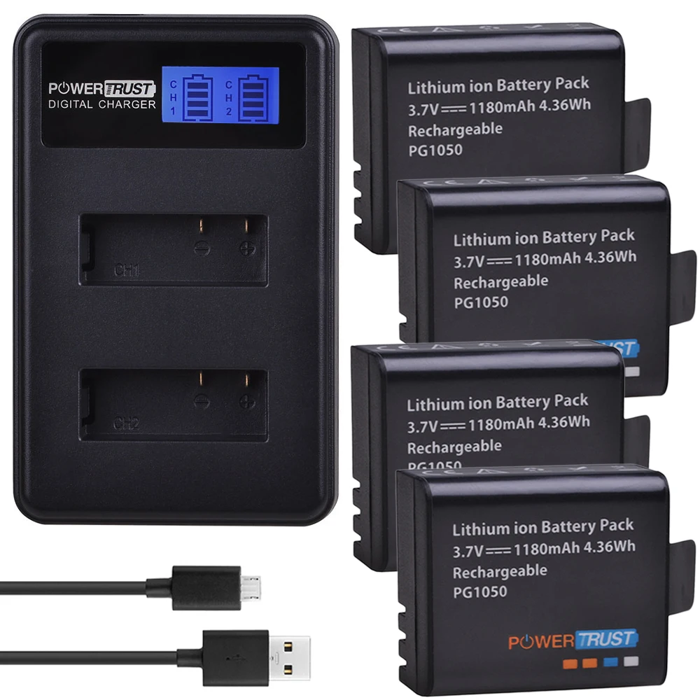 4x PG1050 1180mAh батареи + LCD Dual USB зарядное устройство для SJCAM SJ4000 M10 SJ5000 SJ5000X EKEN H9 H9R H8R H8 GIT