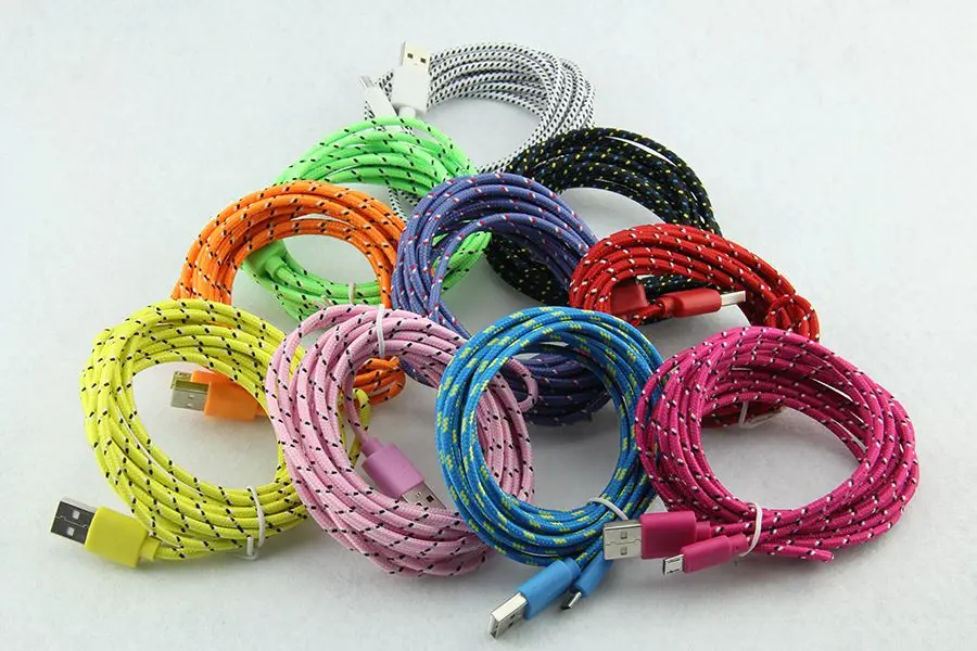 100 шт./лот 1 м 2 3 круглый текстильный плетеный нейлоновый кабель Тип c USB C зарядное