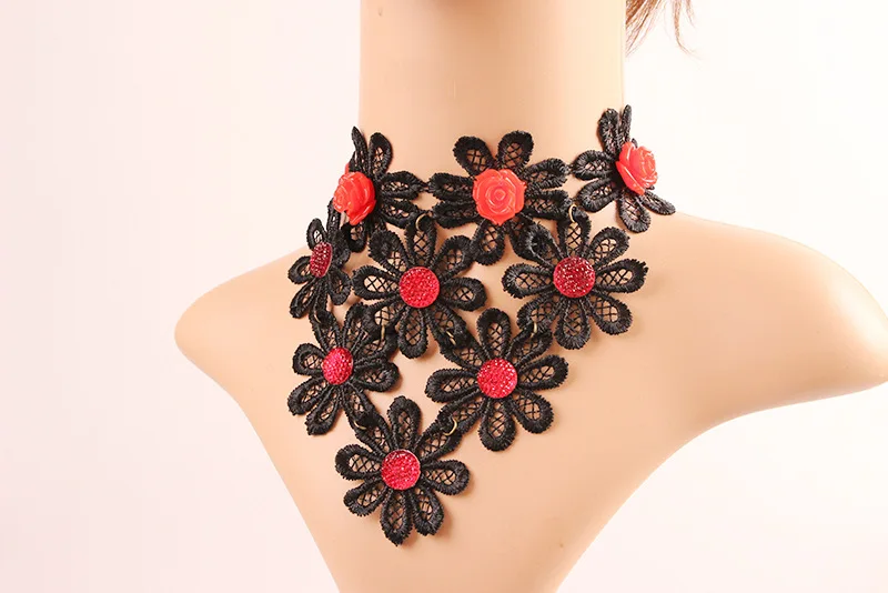 2017 Лидер продаж Ретро Стиль черный кружевное платье с цветочным рисунком кулон