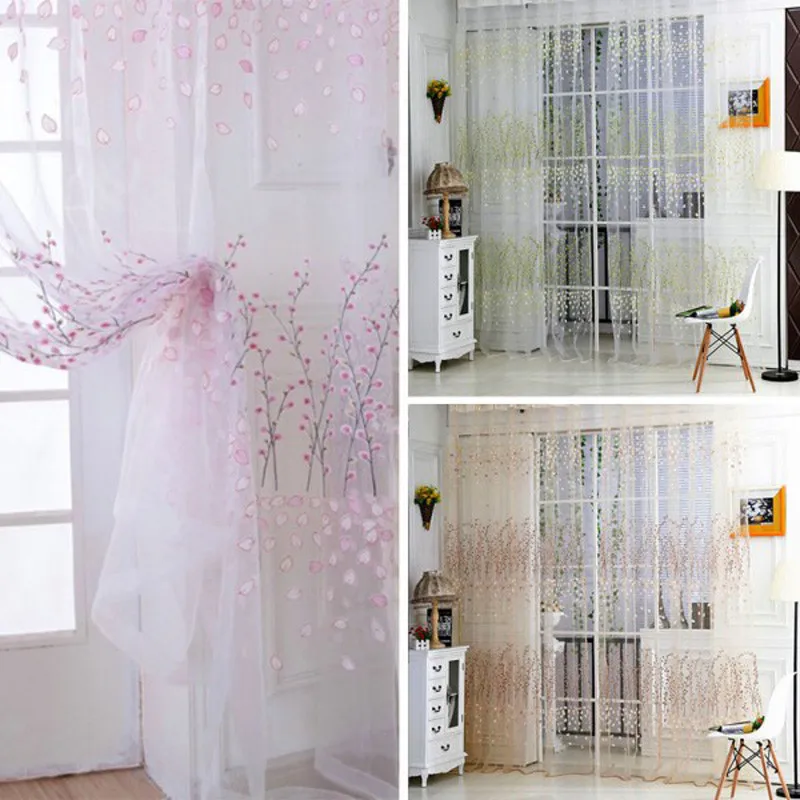 Шторы из вуали с цветочным принтом для гостиной тюлевые занавески на дверь