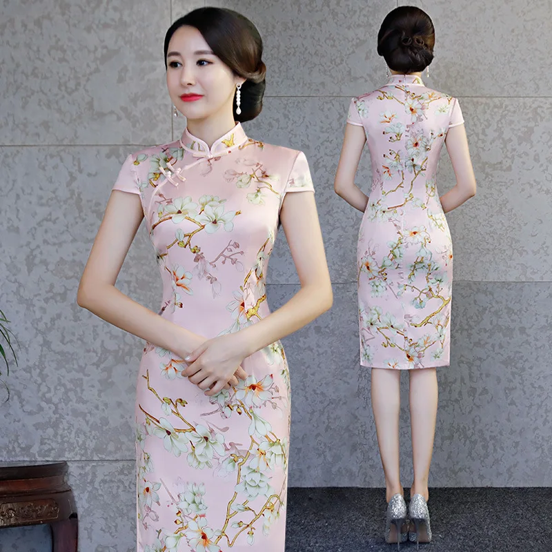 Китайский Стиль Для женщин Китайский воротник Qipao Винтаж печати Чонсам с цветами плюс Размеры 3XL элегантные офисные платье в деловом стиле