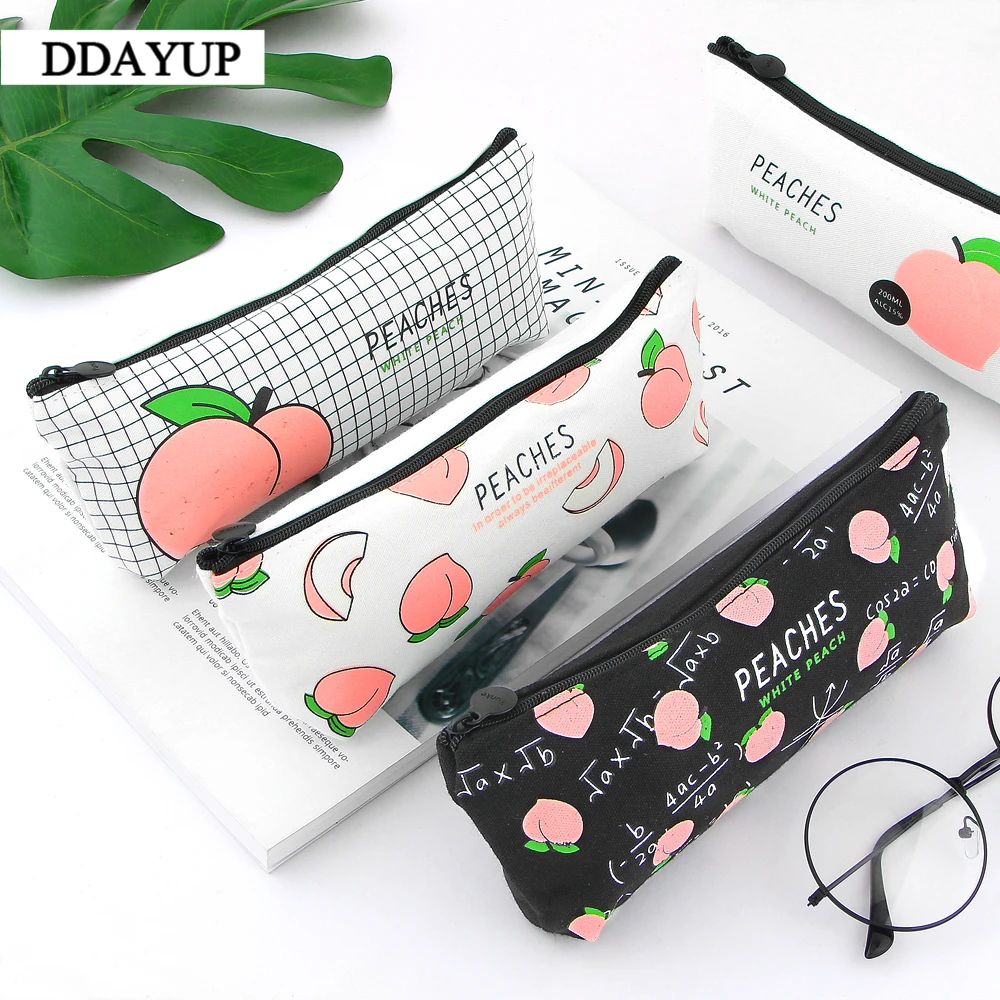 1 шт. милый персик Холст Школьные пеналы пенал для канцелярских принадлежностей
