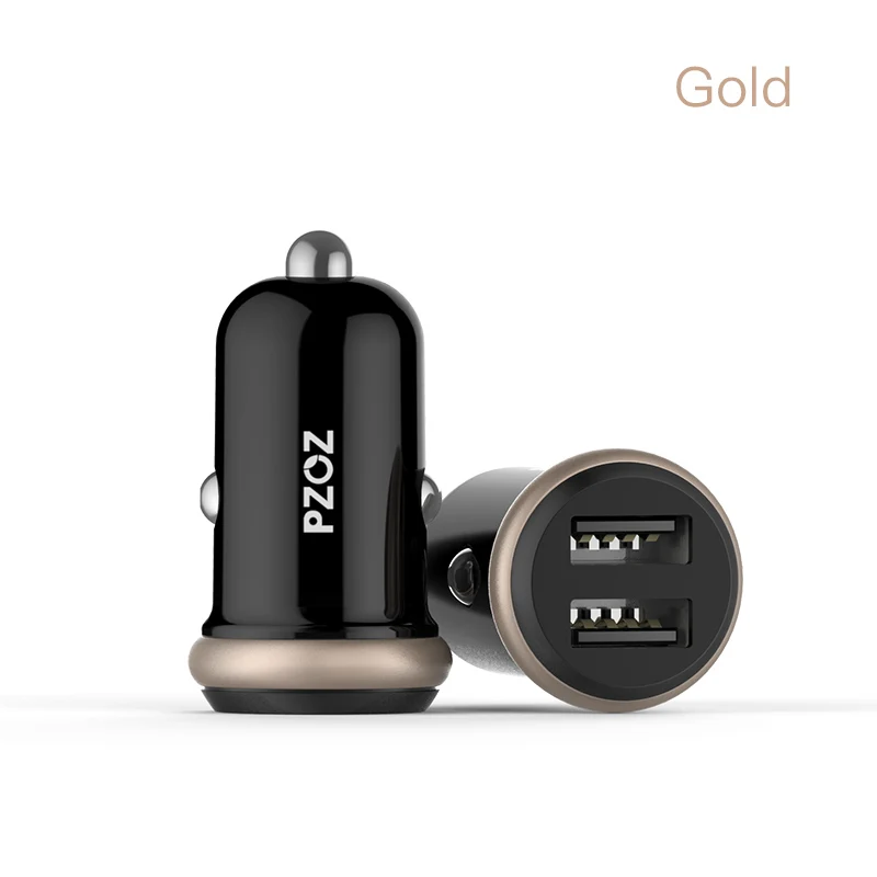 Gold PZOZ USB Автомобильное зарядное устройство Быстрая зарядка 3.1a двойное автомобильное зарядное устройство мини автомобиль-Стайлинг 2 порта Usb быстрая зарядка для мобильного телефона в автомобиле - Тип штекера: Gold