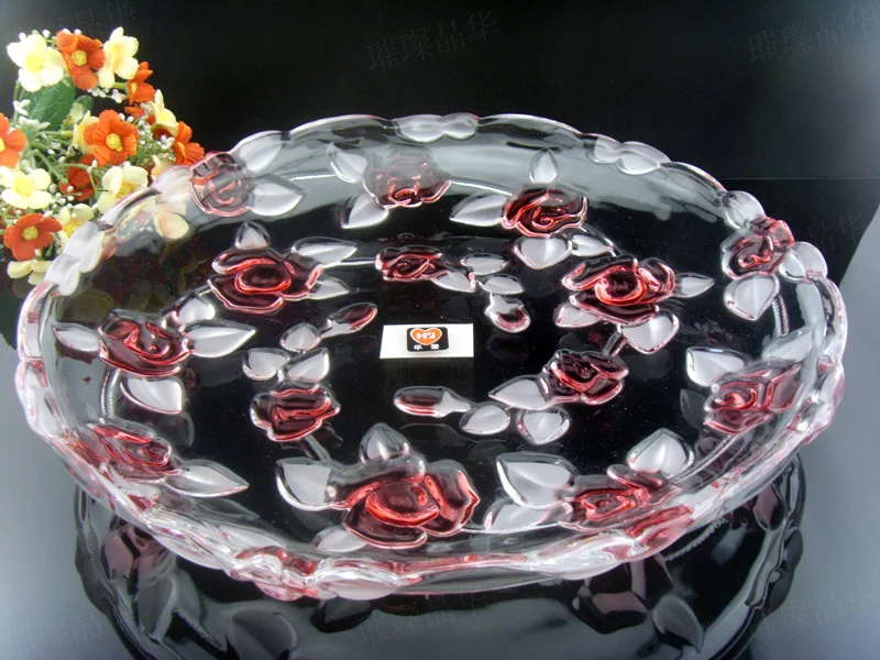 Тарелка с розовыми фруктами Хрустальная стеклянная тарелка для фруктов модная