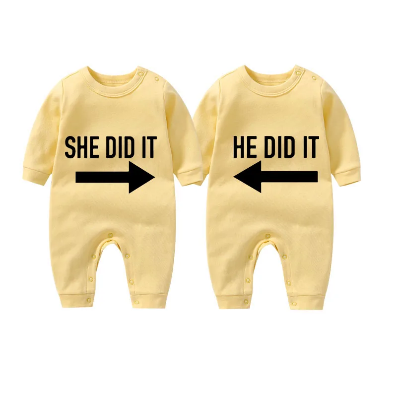 Новый дизайн модное боди ysculbutol с надписью she did it and he baby индивидуальная Одежда для