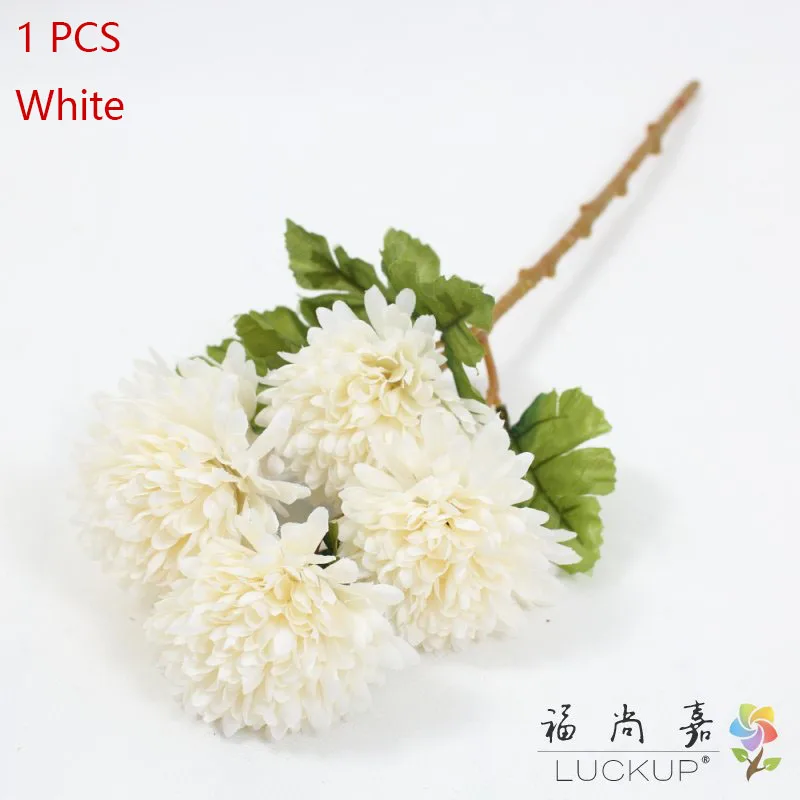 White 1 шт. красивые 5 цветочных головок искусственная Хризантема цветок ветка украшение дома подарок 7 цветов F529 - Цвет: White