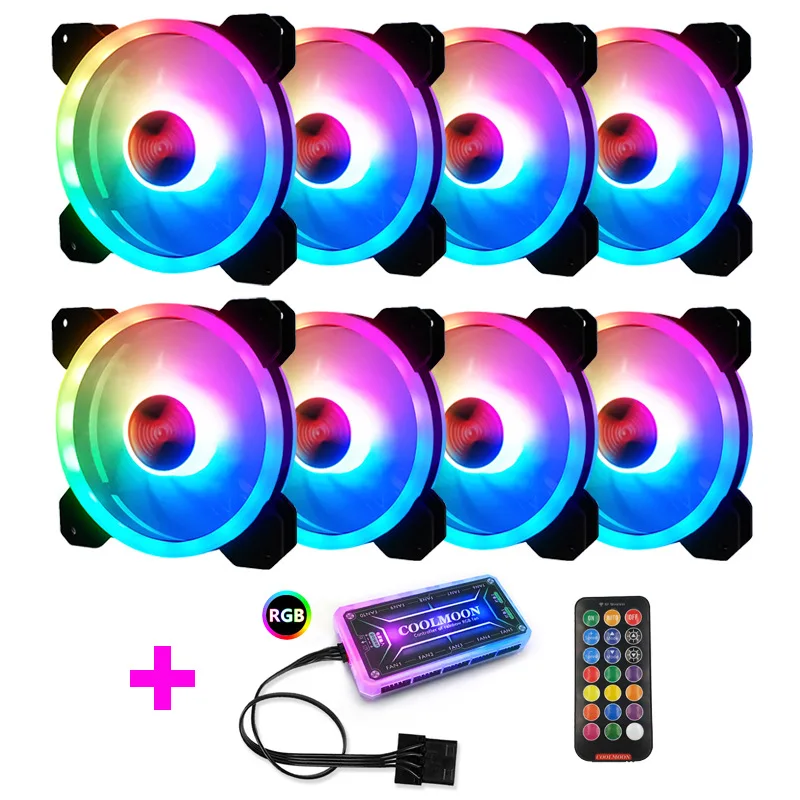 Цветной 120 мм круглый RGB cpu охлаждающий вентилятор+ пульт дистанционного управления с двойной диафрагмой светодиодный светящийся ПК корпус тихий вентилятор водяного охлаждения