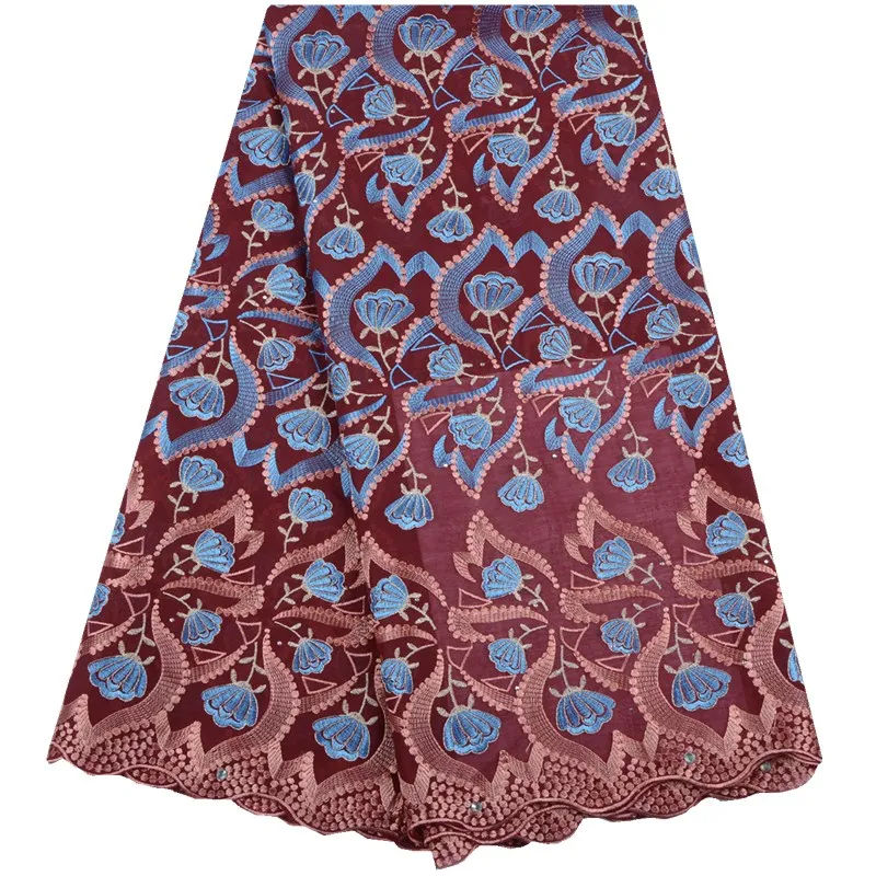 Фиолетовая 2019 африканская кружевная ткань нигерийская хлопковая с вышивкой