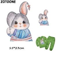 zotoone cartoon cute bunny patch heat transfer iron on patches for clothes decoration diy stripes applique t shirt custom patch