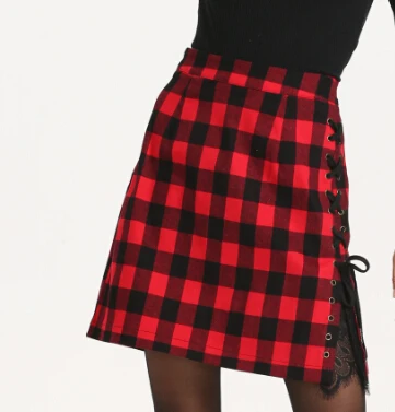 Kenancy Женская кружевная клетчатая юбка, высокая клетчатая высокая талия, перекрещивающаяся шотландская юбка, застежка-молния, панель, шотландская юбка