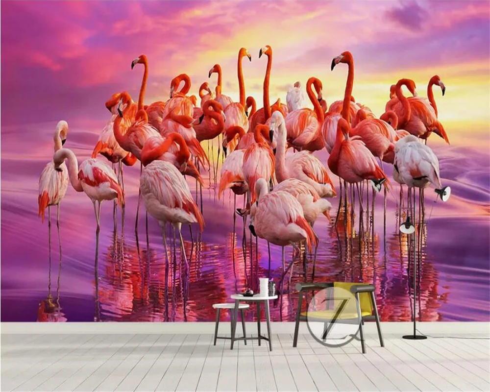 beibehang Custom Wallpaper 3d Photo Mural Children's Room Beautiful Fashion Flamingo Sea Creative Living Wall 8d - купить по
