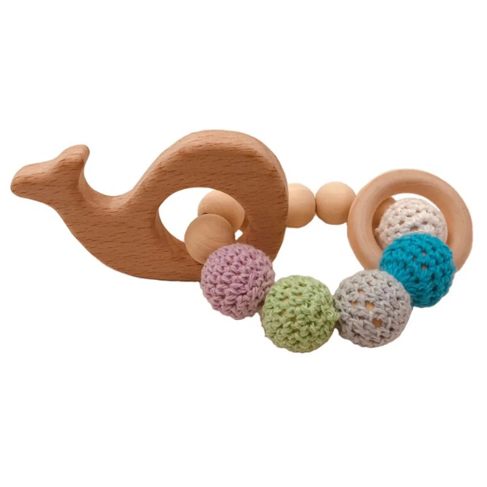 Wooden Ring Natural Baby Rattle Crochet Beads Animal Shape Teether Chew Toys Bracelets Gym | Игрушки и хобби