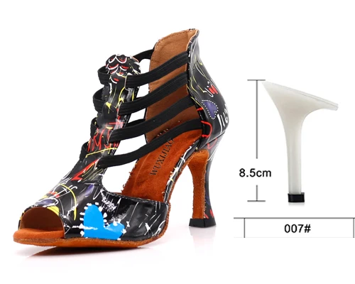 Black heel 8.5cm WUXIJIAO/Танцевальная обувь для латиноамериканских танцев; Цвет черный, белый; разноцветная обувь для сальсы из искусственной кожи; блестящая профессиональная танцевальная обувь; Мягкая Обувь для бальных танцев - Цвет: Black heel 8.5cm