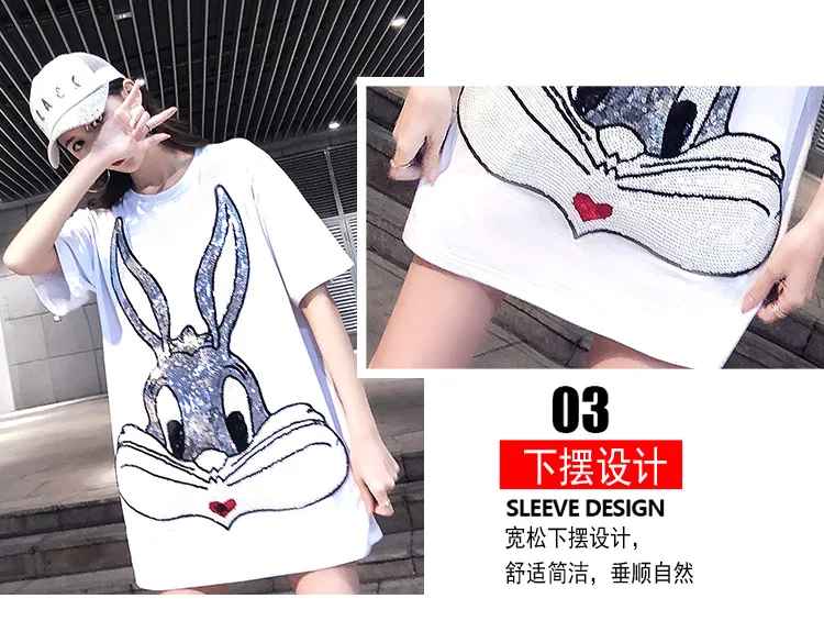 Харадзюку женские рубашки Bugs Bunny Sequin уличная хлопковая Высококачественная Корейская одежда повседневные длинные женские рубашки