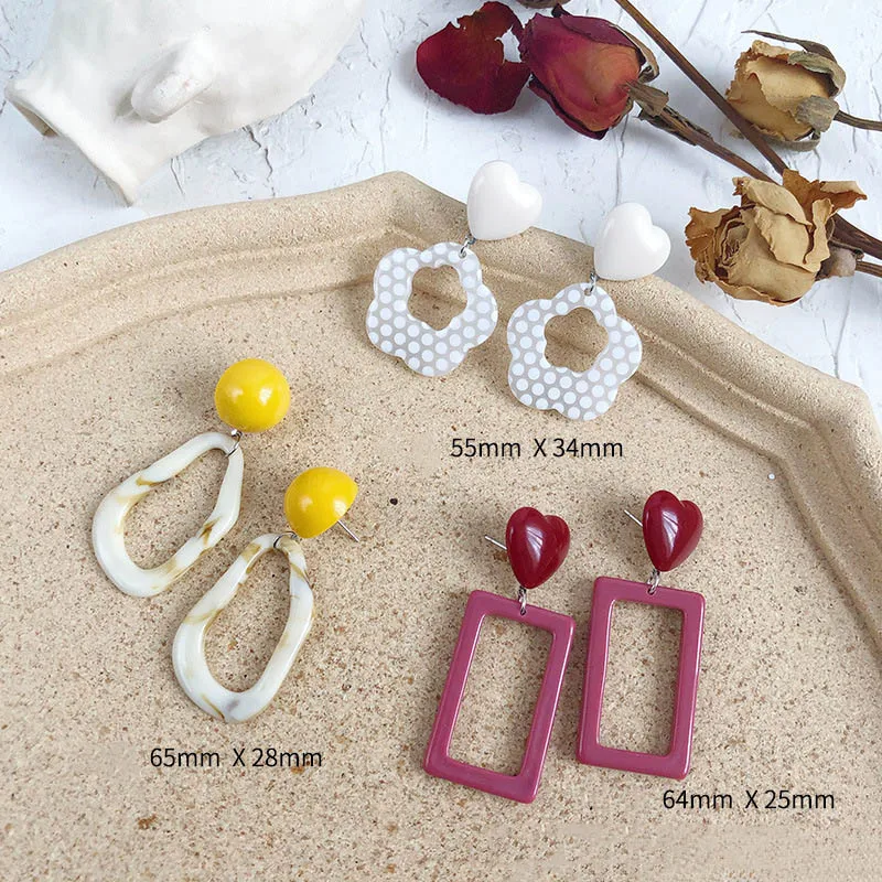 Cute Point Flowers Acrylic Drop Earrings for Women Simple Korean Irregular Heart Geometric Female Pendant Jewelry | Украшения и