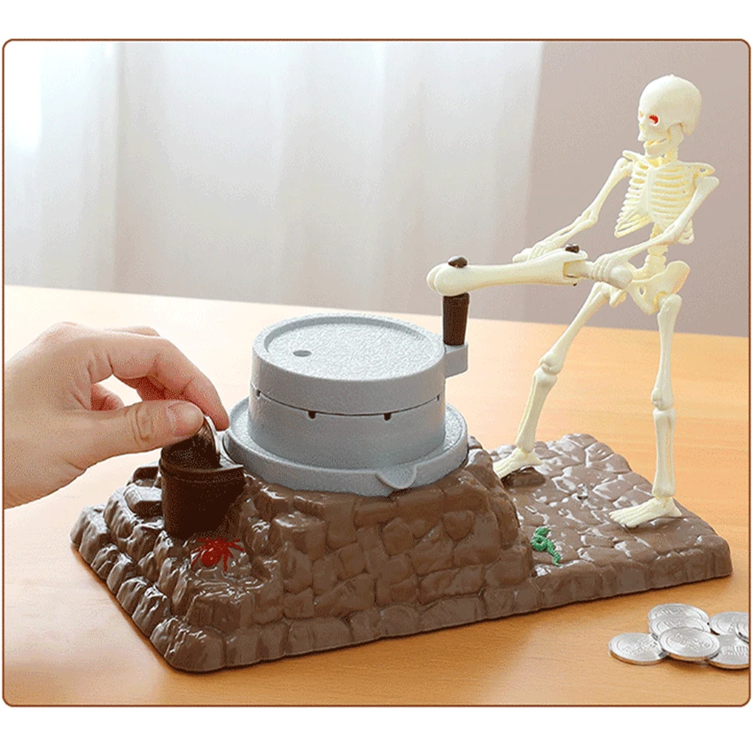 Automated ghost Skeleton Skull grinding mill Moving Electronic Coins saving Money Piggy Bank mischief Box for kids birthday gift | Дом и сад