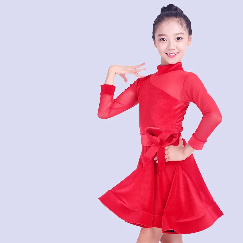 Kids Latin Dance Costume Long Sleeve Blue/Red Latin Practice Clothing Latin Competition Dresses Rumba/Tango Outfit DQL1323
