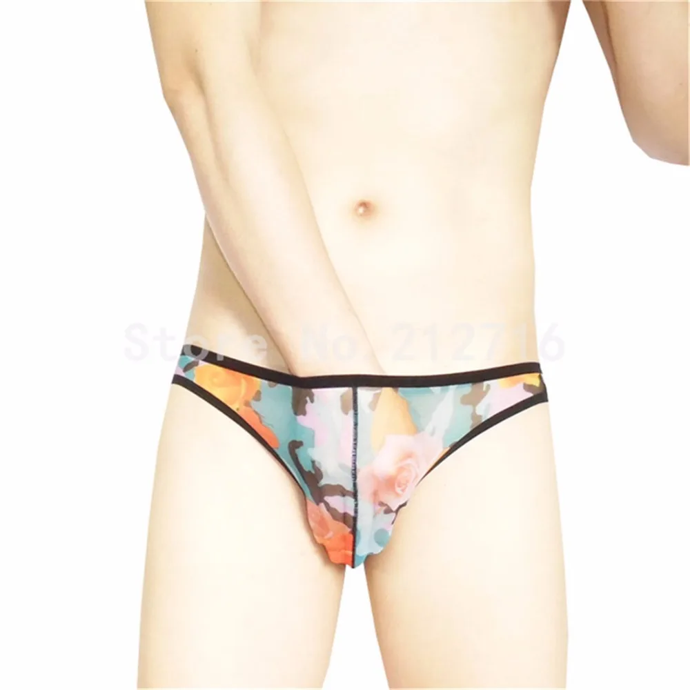 Бесплатная доставка мужские пикантные мягкие прозрачные трусы бикини с принтом