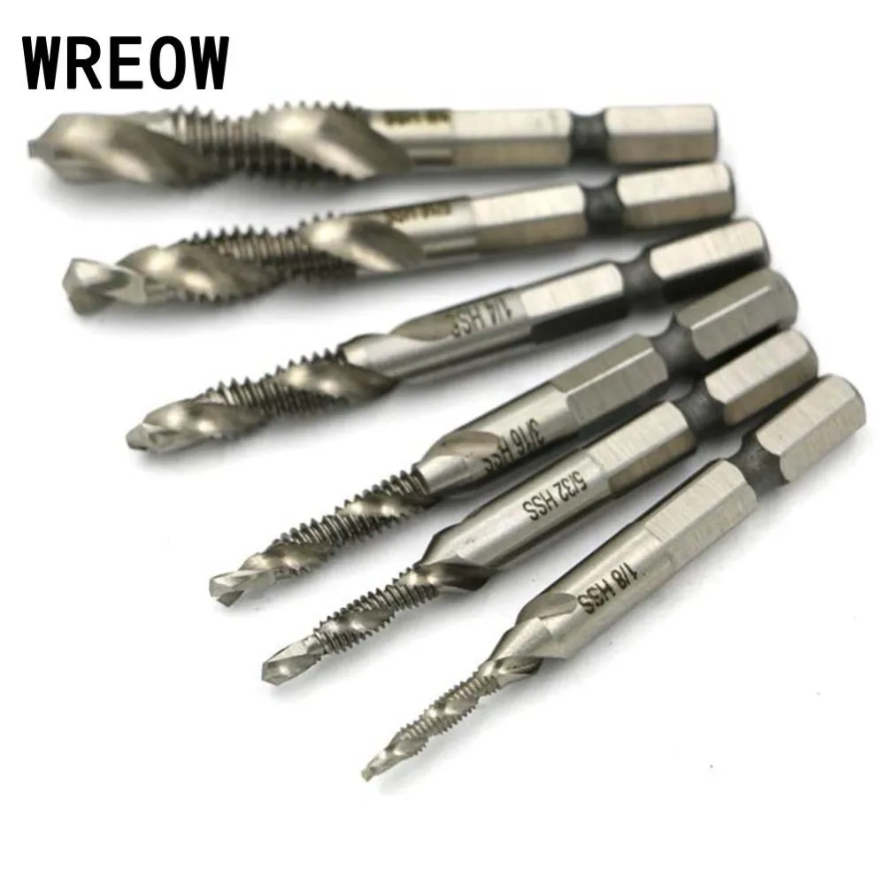 

6Pcs Drill Bit Set High Speed Steel Thread Spiral Screw Drill 1/4 Hex Shank HSS Metric Composite Taps Chamfering Drill Bit Set