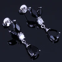 rare water drop black cubic zirconia white cz silver plated drop dangle earrings v0738
