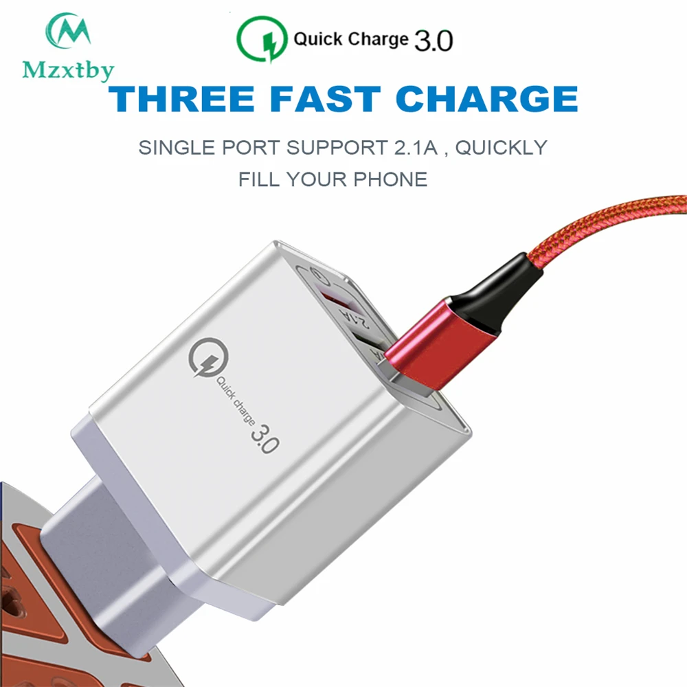 QC3.0 18 Вт 3 USB быстрая зарядка 5V3A UK EU US вилка Быстрая для Iphone Samsung Huawei Xiaomi Mi Ipad Vivo Oppo