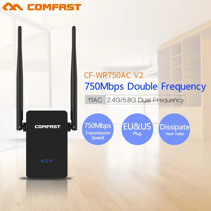 Comfast CF WR750 V2 Dual Band 750 Мбит/с Ретрансляторы WiFi Roteador 802.11AC Беспроводной маршрутизатор 2