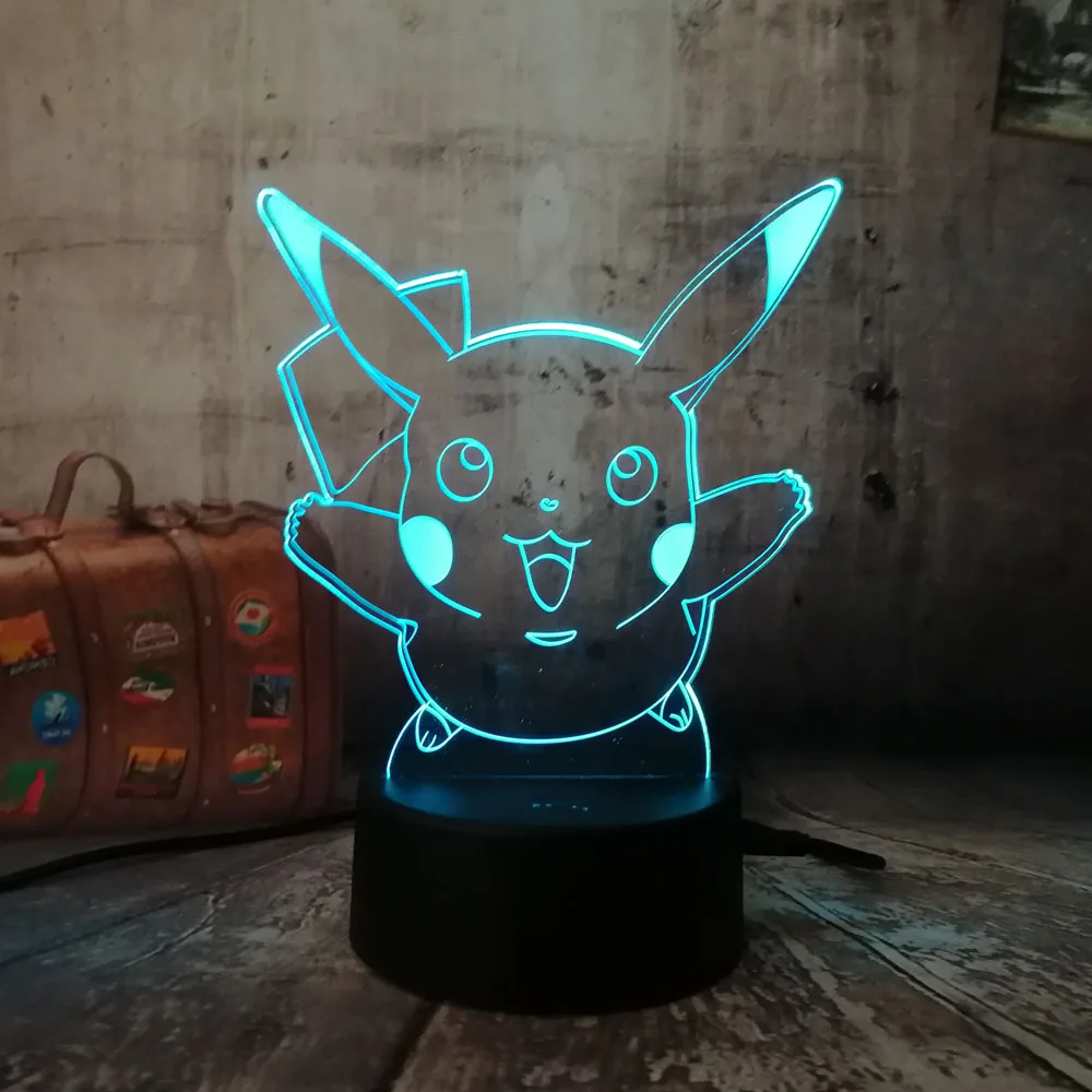 Милые игры Pokemon Go Рождественский Пикачу 3D светодиодный Ночной светильник с 7