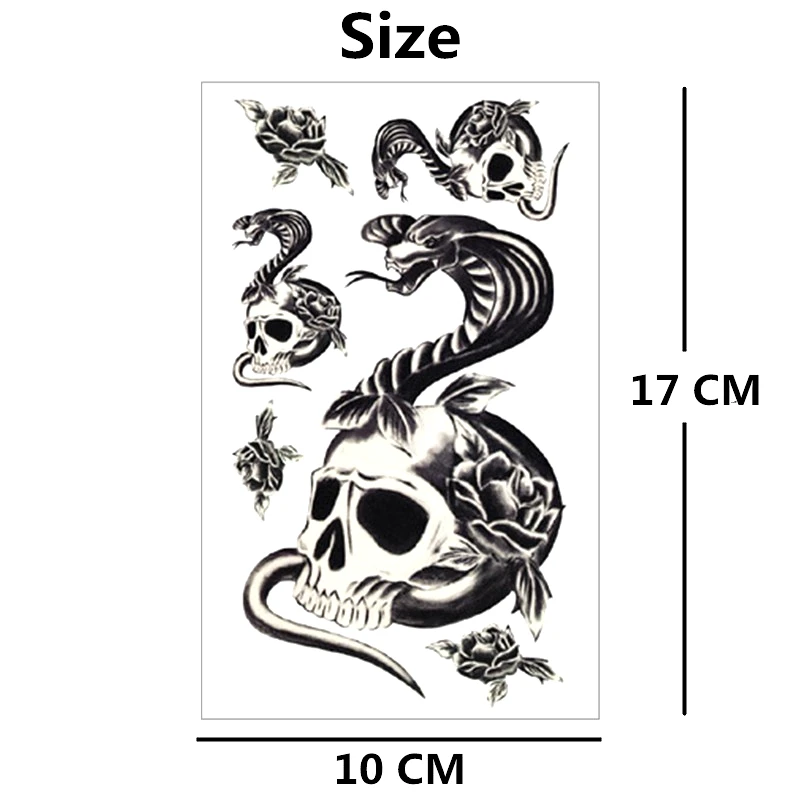 SHNAPIGN временная татуировка на руку Salamander Snake Skull 17*10 см водостойкая поддельная хна