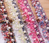10yard pearl beads colour knitted tassels lace fabric trim ribbon for apparel sewing clothes bridal wedding doll cap hail bow