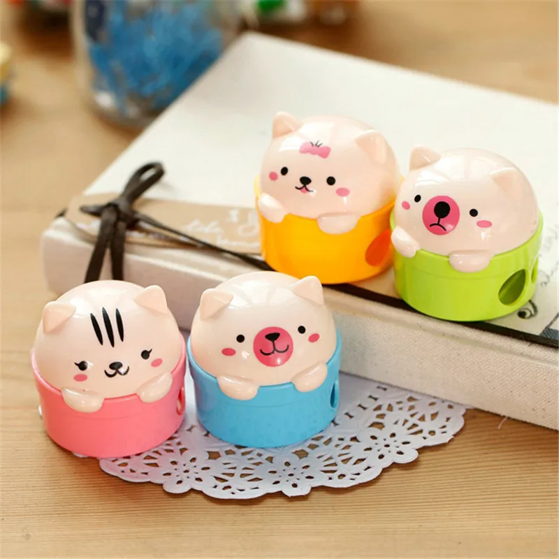 

8 pcs/lot Cute Cartoon Bear Pencil Sharpener Kawaii Kid's Pen Sharpeners with Eraser Combination Stationery School Supplies