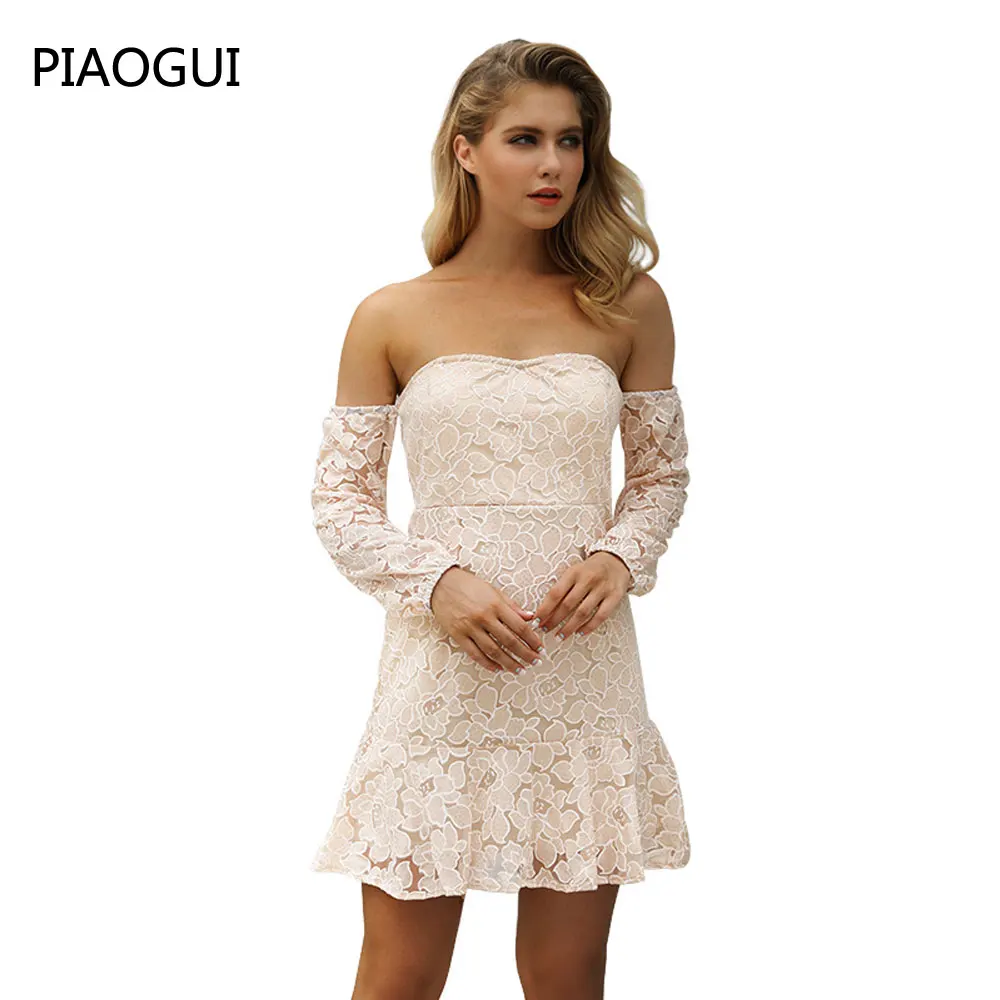 Элегантное кружевное открытое женское летнее сексуальное мини платье 2019 Новое