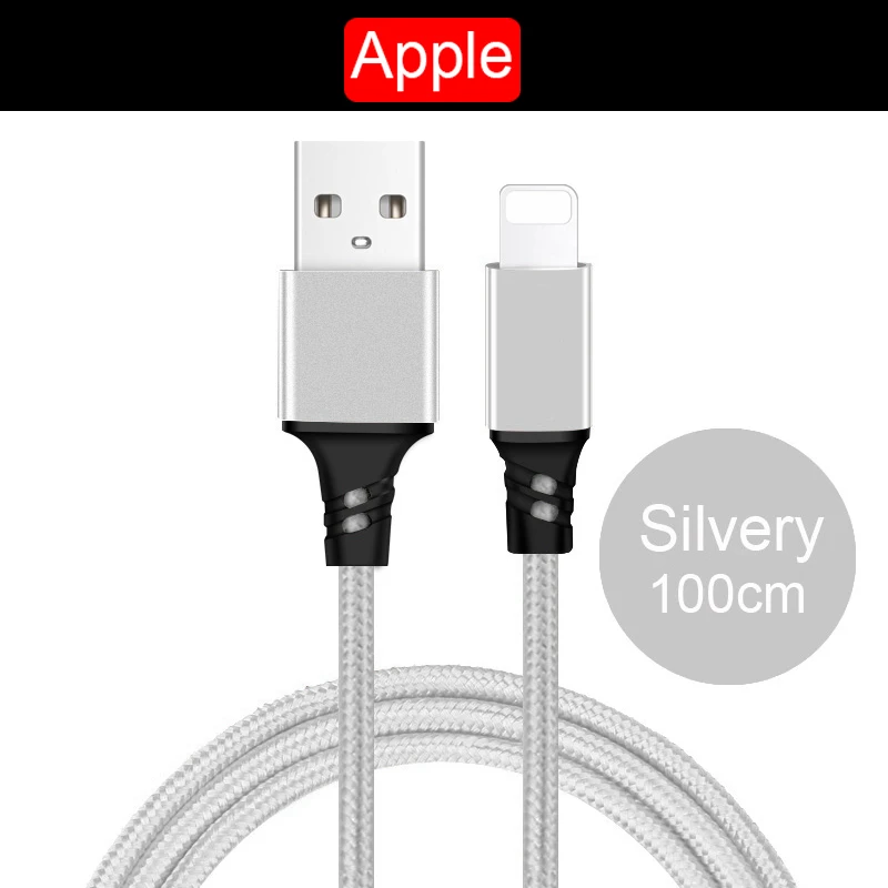 IOS (1m)-Silver 3в1 2в1 микро usd/type C зарядное устройство зарядный кабель для iPhone XS max XR X 6 s 6S 7 8 Plus 5 5S SE Android телефон происхождения провода шнур - Цвет: IOS (1m)-Silver