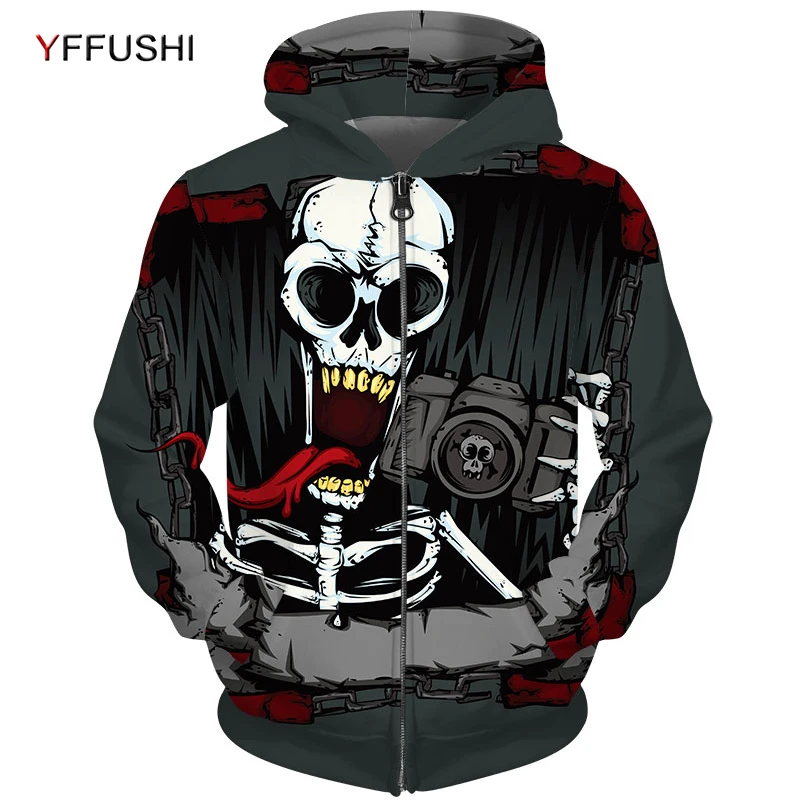 

YFFUSHI New Arrival 3D Hip Hop Hoodies Men Sweatshirt Fashion Zipper Hoodies Jacket Coat Men's Skull Hip Hop Zipper Hoodies