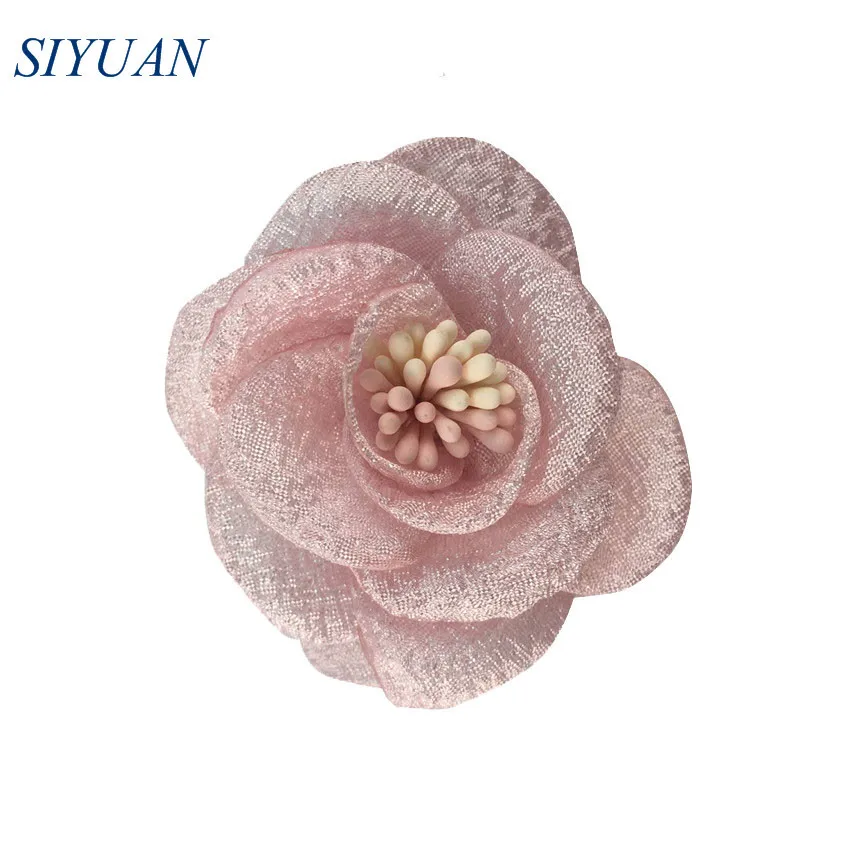 10 шт./партия Экологичное 2 ''seersuck Camelia цветок с Stamen шпилька платье с повязкой Свадебные украшения TH287