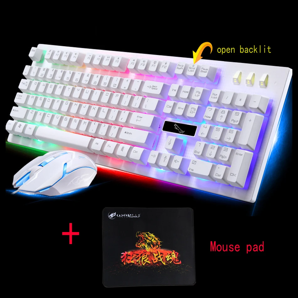 Проводная игровая клавиатура мышь набор USB подсветка эргономичная